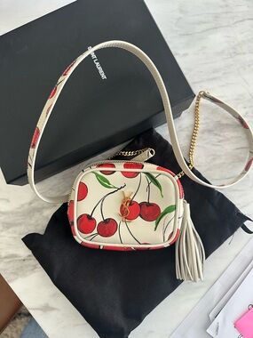 Saint Laurent Baby Calfskin Cream and Red Cherry Lou Camera Crossbody Bag